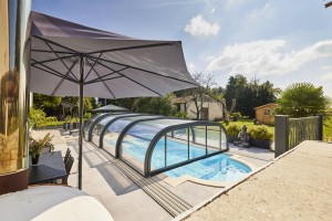 Abris de piscine elliptik mi haut télescopique 2 rails