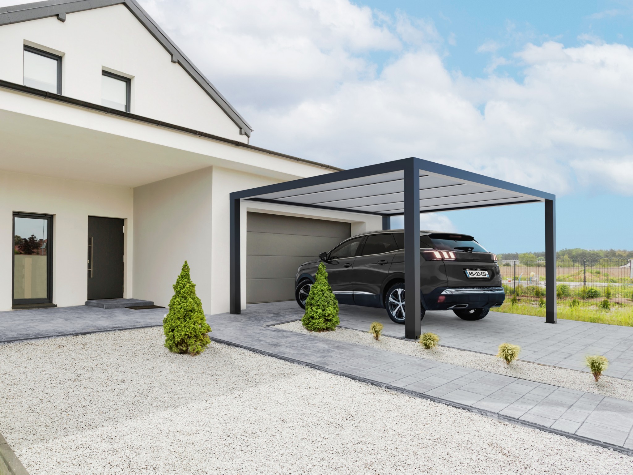 Carport Toit Plat Panneaux Sandwich Isolant Sur Mesure Entre Murs