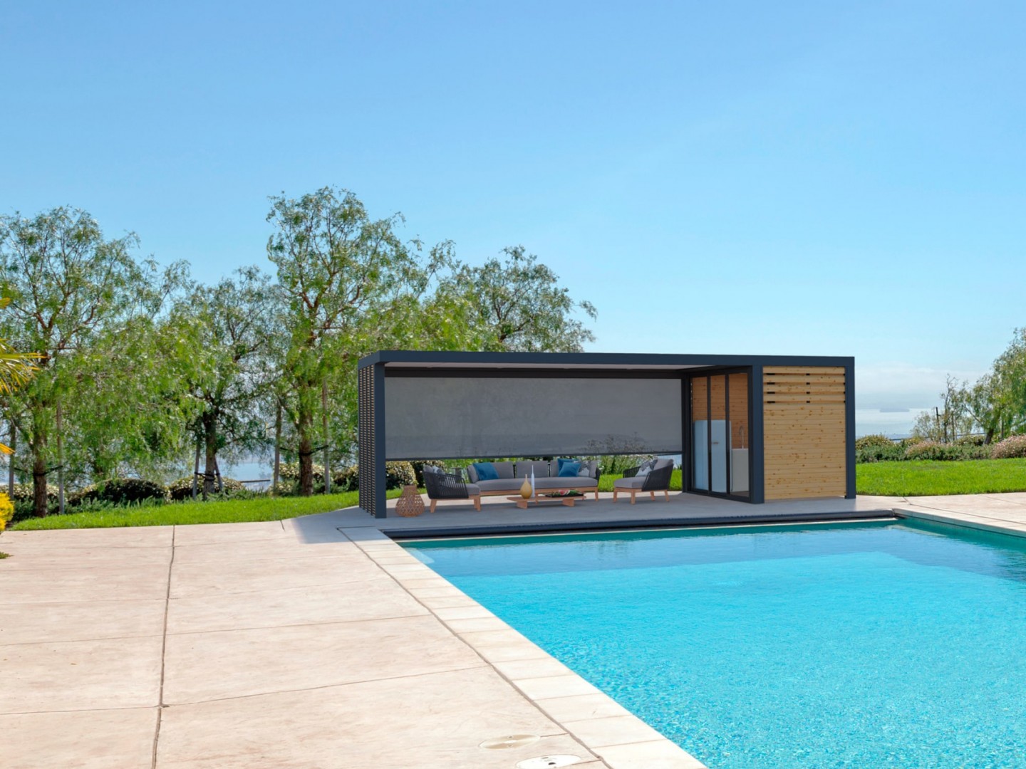 Les pool houses,
Un espace à vivre, tourné vers le jardin et la piscine
