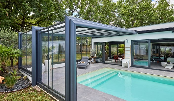 Abri de piscine Elliptik Haut Adossé 