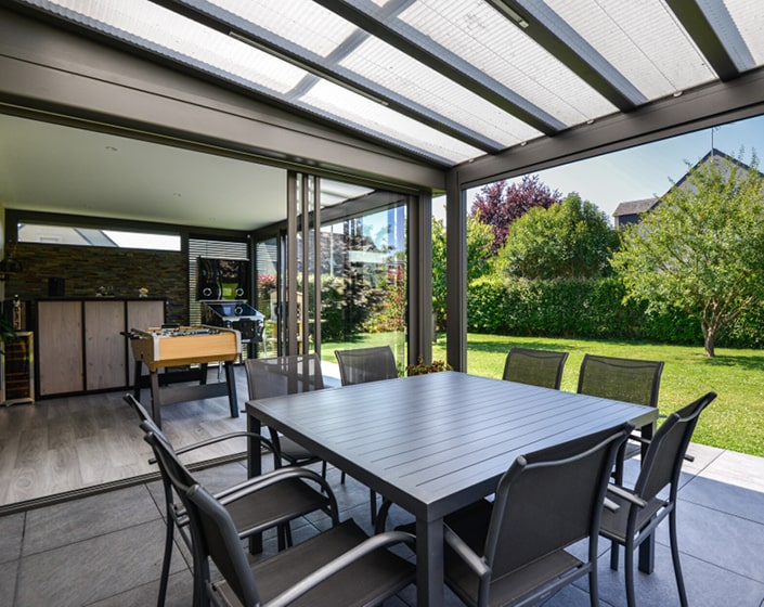 Extension Esthète Moderne + pergola vitrée
