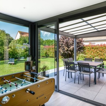 Extension Esthète Moderne + pergola vitrée